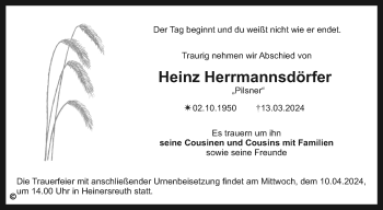 Anzeige von Heinz Herrmannsdörfer von Nordbayerischer Kurier