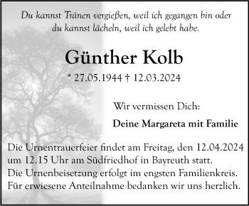 Anzeige von Günther Kolb von Nordbayerischer Kurier