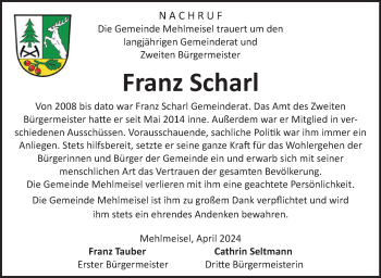 Anzeige von Franz Scharl von Nordbayerischer Kurier