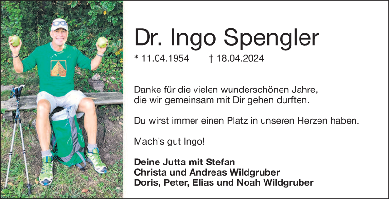 Traueranzeige für Ingo Spengler vom 20.04.2024 aus Nordbayerischer Kurier
