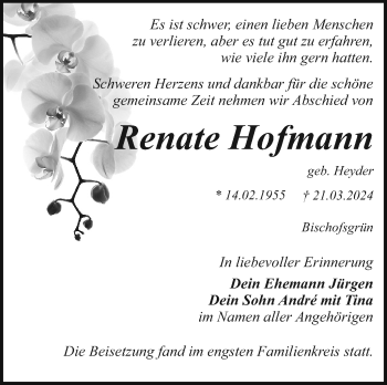 Anzeige von Renate Hofmann von Nordbayerischer Kurier