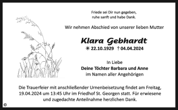 Anzeige von Klara Gebhardt von Nordbayerischer Kurier