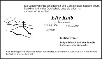 Anzeige von Elly Kolb von Nordbayerischer Kurier