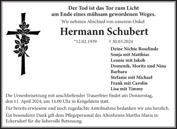 Anzeige von Hermann Schubert von Nordbayerischer Kurier