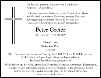 Anzeige von Peter Greier von Nordbayerischer Kurier