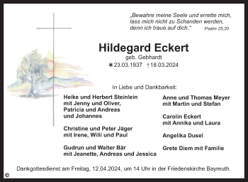 Anzeige von Hildegard Eckert von Nordbayerischer Kurier