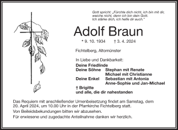 Anzeige von Adolf Braun von Nordbayerischer Kurier