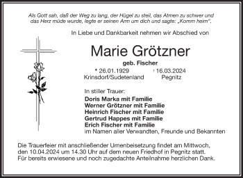 Anzeige von Marie Grötzner von Nordbayerischer Kurier