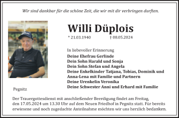 Anzeige von Willi Düplois von Nordbayerischer Kurier