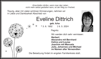 Anzeige von Eveline Dittrich von Nordbayerischer Kurier