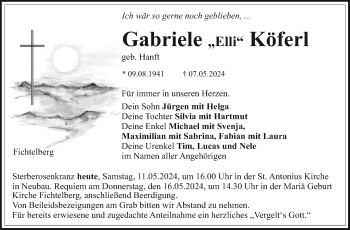 Anzeige von Gabriele Köferl von Nordbayerischer Kurier