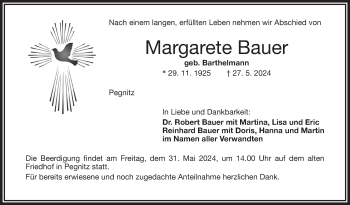 Anzeige von Margarete Bauer von Nordbayerischer Kurier