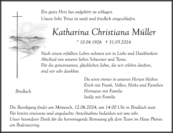 Anzeige von Katharina Christiana Müller von Nordbayerischer Kurier