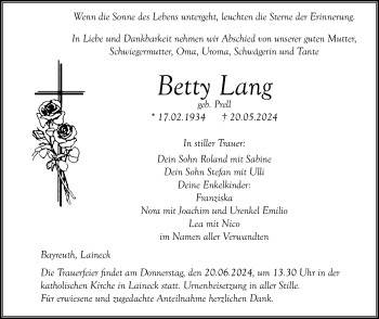 Anzeige von Betty Lang von Nordbayerischer Kurier