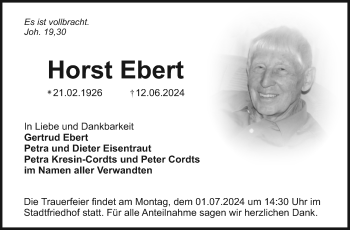Anzeige von Horst Ebert von Nordbayerischer Kurier