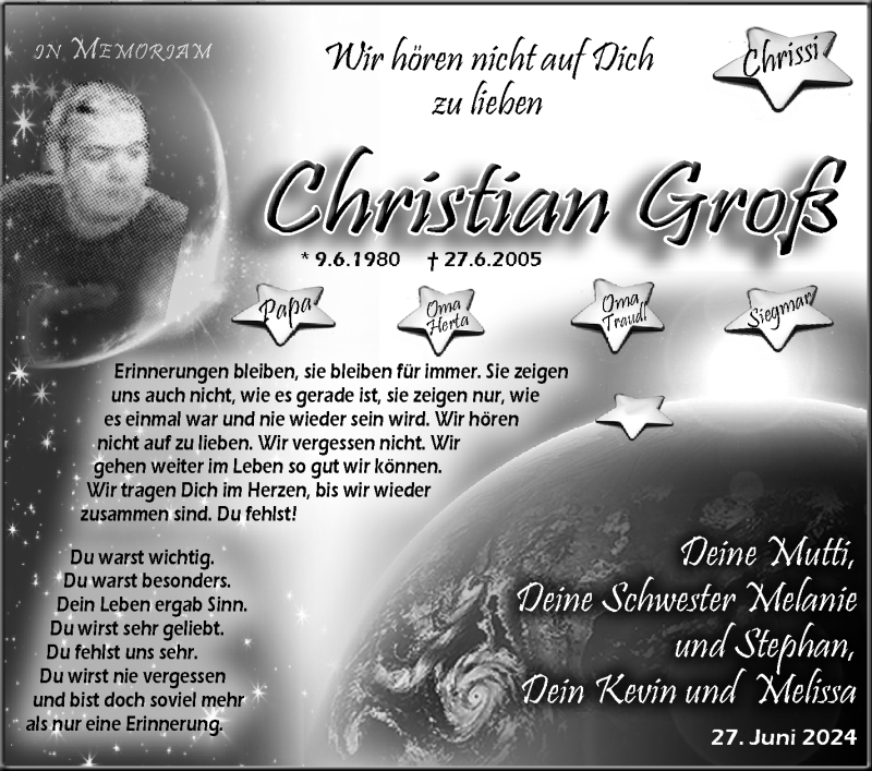  Traueranzeige für Christian Groß vom 27.06.2024 aus Nordbayerischer Kurier