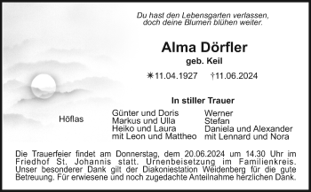 Anzeige von Alma Dörfler von Nordbayerischer Kurier