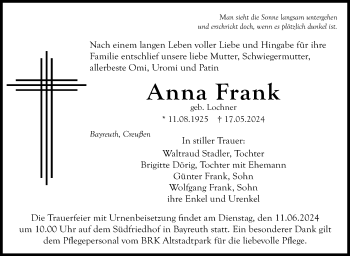Anzeige von Anna Frank von Nordbayerischer Kurier