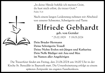 Anzeige von Elfriede Gebhardt von Nordbayerischer Kurier