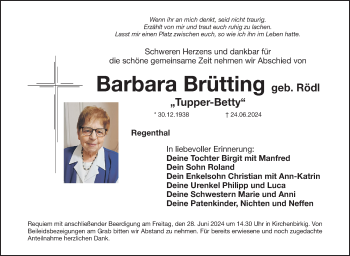 Anzeige von Barbara Brütting von Nordbayerischer Kurier