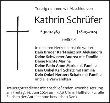 Anzeige von Kathrin Schrüfer von Nordbayerischer Kurier