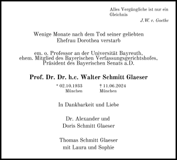 Anzeige von Walter Schmitt Glaeser von Nordbayerischer Kurier