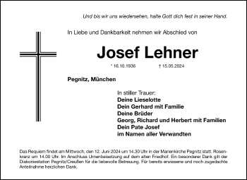 Anzeige von Josef Lehner von Nordbayerischer Kurier