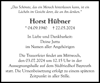 Anzeige von Horst Hübner von Nordbayerischer Kurier