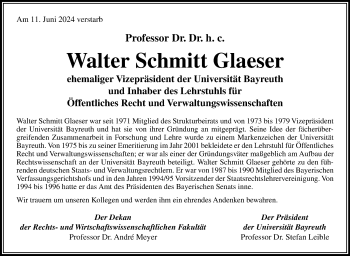 Anzeige von Walter Schmitt Glaeser von Nordbayerischer Kurier