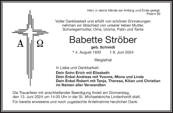Anzeige von Babette Ströber von Nordbayerischer Kurier