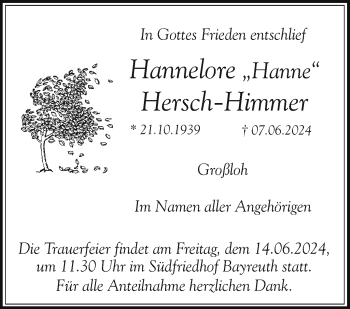 Anzeige von Hannelore Hersch-Himmer von Nordbayerischer Kurier