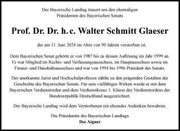 Anzeige von Walter Schmitt Glaeser von Nordbayerischer Kurier