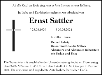 Anzeige von Ernst Sattler von Nordbayerischer Kurier