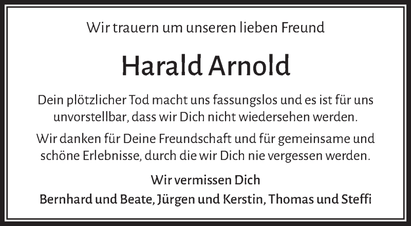  Traueranzeige für Harald Arnold vom 17.07.2024 aus Nordbayerischer Kurier