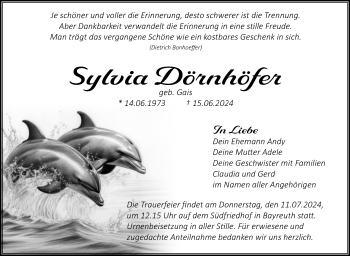 Anzeige von Sylvia Dörnhöfer von Nordbayerischer Kurier