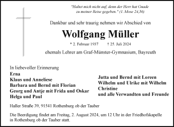 Anzeige von Wolfgang Müller von Nordbayerischer Kurier