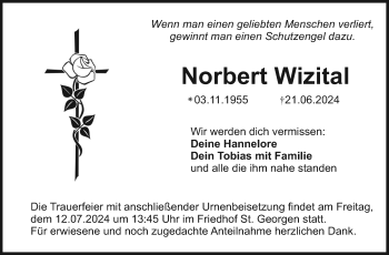 Anzeige von Norbert Wizital von Nordbayerischer Kurier