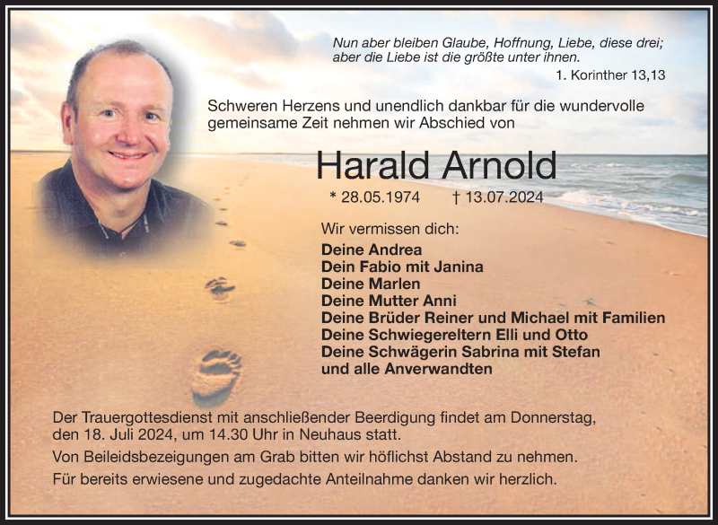  Traueranzeige für Harald Arnold vom 16.07.2024 aus Nordbayerischer Kurier