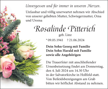 Anzeige von Rosalinde Pitterich von Nordbayerischer Kurier