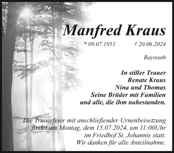 Anzeige von Manfred Kraus von Nordbayerischer Kurier