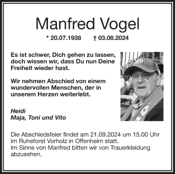 Anzeige von Manfred Vogel von Nordbayerischer Kurier