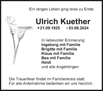 Anzeige von Ulrich Kuether von Nordbayerischer Kurier