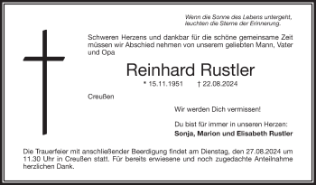 Anzeige von Reinhard Rustler von Nordbayerischer Kurier