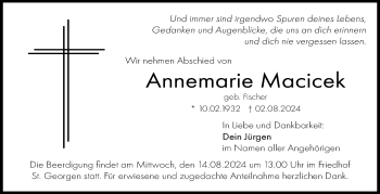 Anzeige von Annemarie Macicek von Nordbayerischer Kurier