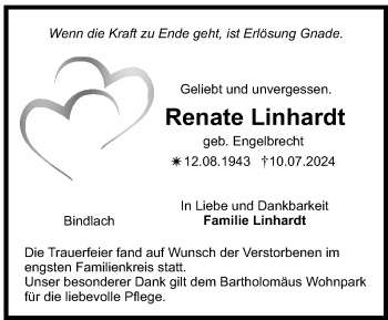 Anzeige von Renate Linhardt von Nordbayerischer Kurier