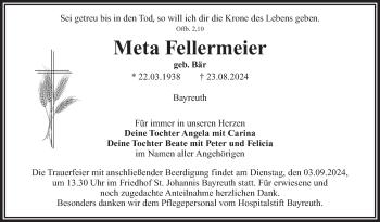 Anzeige von Meta Fellermeier von Nordbayerischer Kurier