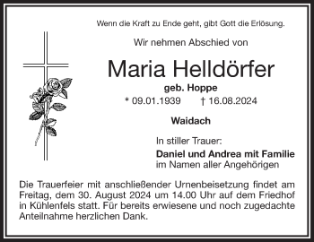 Anzeige von Maria Helldörfer von Nordbayerischer Kurier