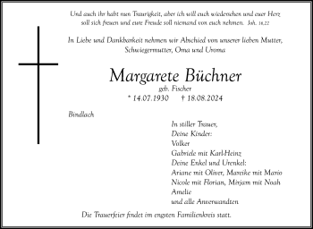 Anzeige von Margarete Büchner von Nordbayerischer Kurier