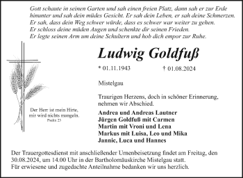 Anzeige von Ludwig Goldfuß von Nordbayerischer Kurier