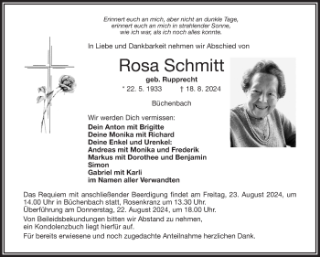 Anzeige von Rosa Schmitt von Nordbayerischer Kurier